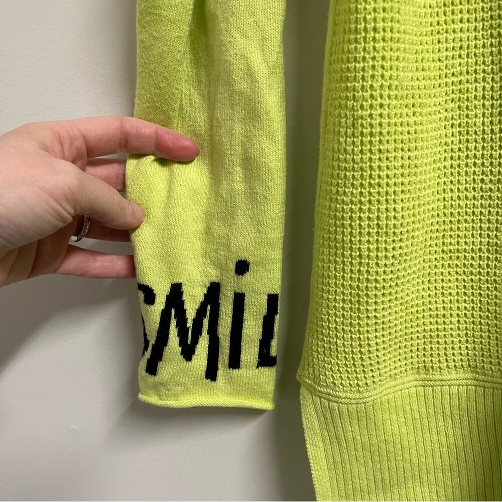 Lisa Todd Smiley Cashmere Blend Waffle Knit Sweater XS Neon Green - Picture 4 of 6
